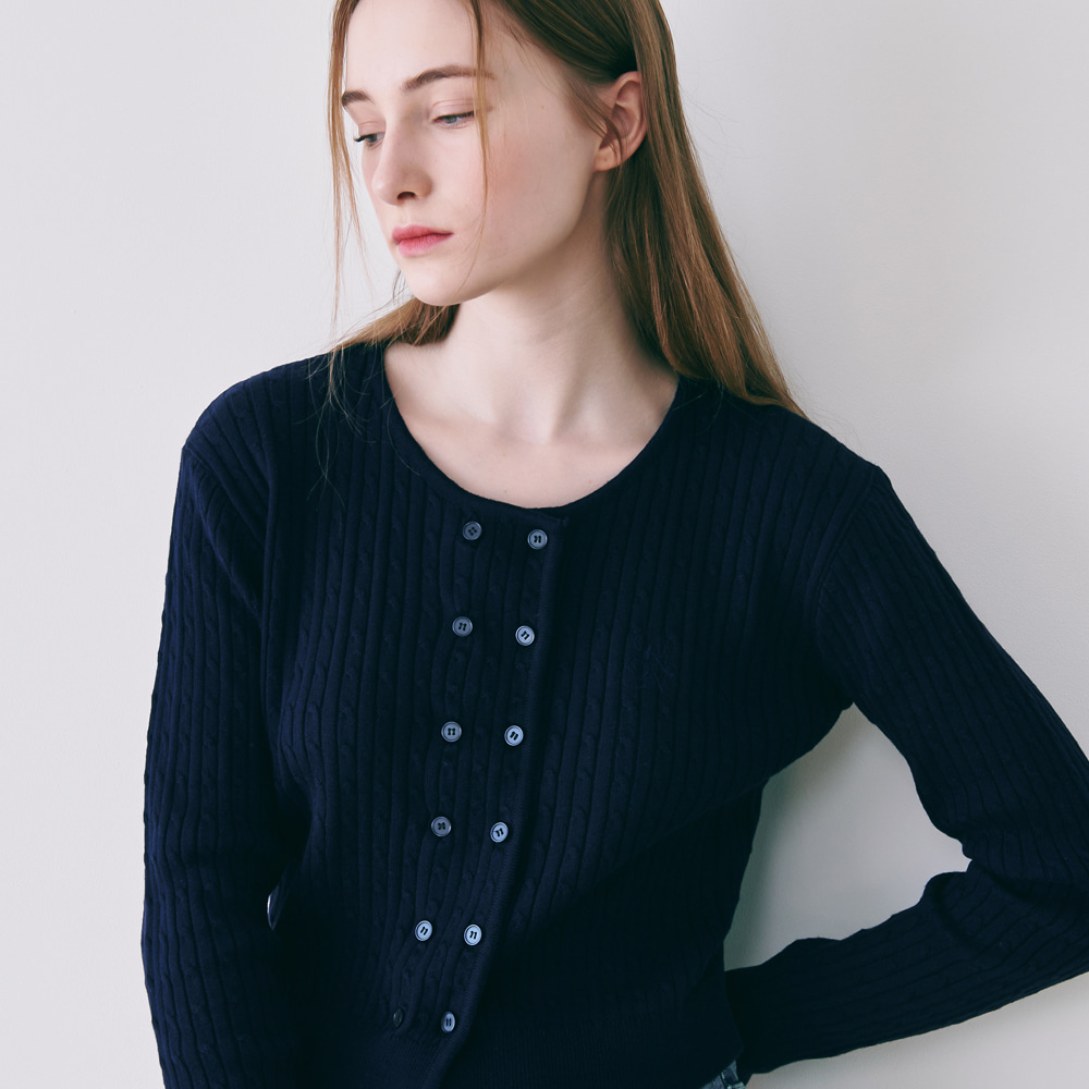 CABLE DOUBLE BUTTON KNIT CARDIGAN NAVY