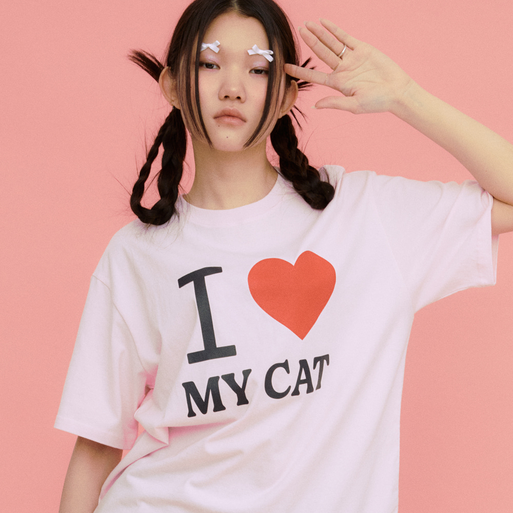 LOVE MY CAT OVER FIT T SHIRTS LIGHT PINK