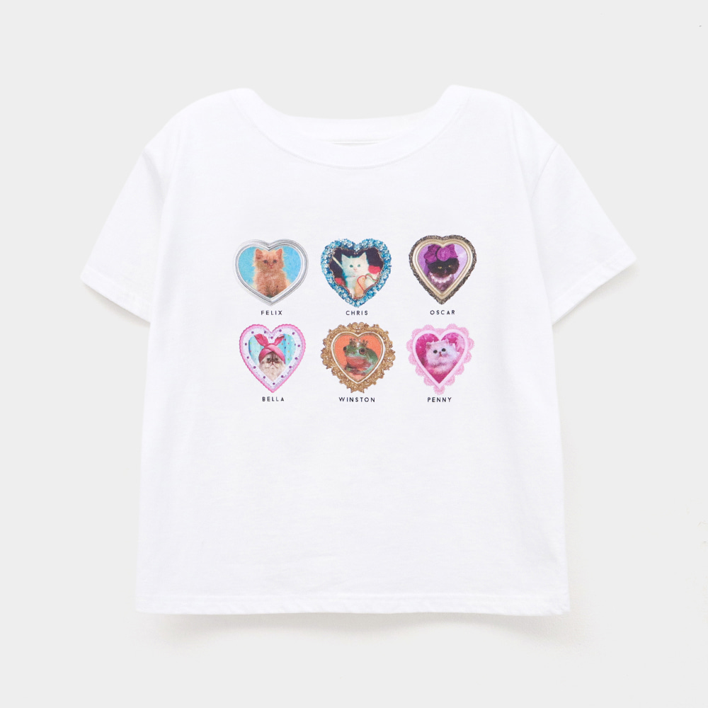 CATS HEART FRAME CROP T SHIRTS WHITE