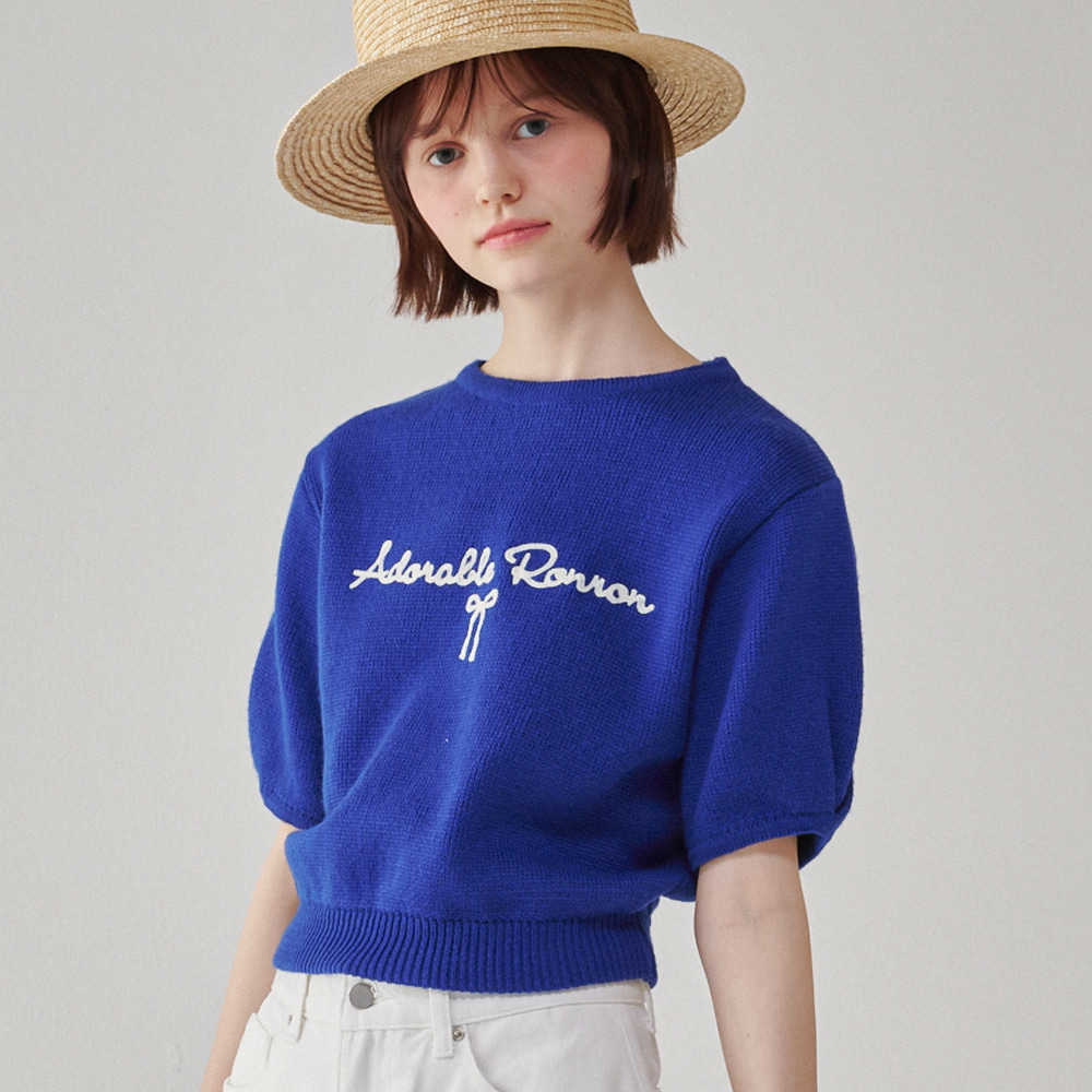 ADORABLE PUFF SHORT SLEEVE KNIT BLUE