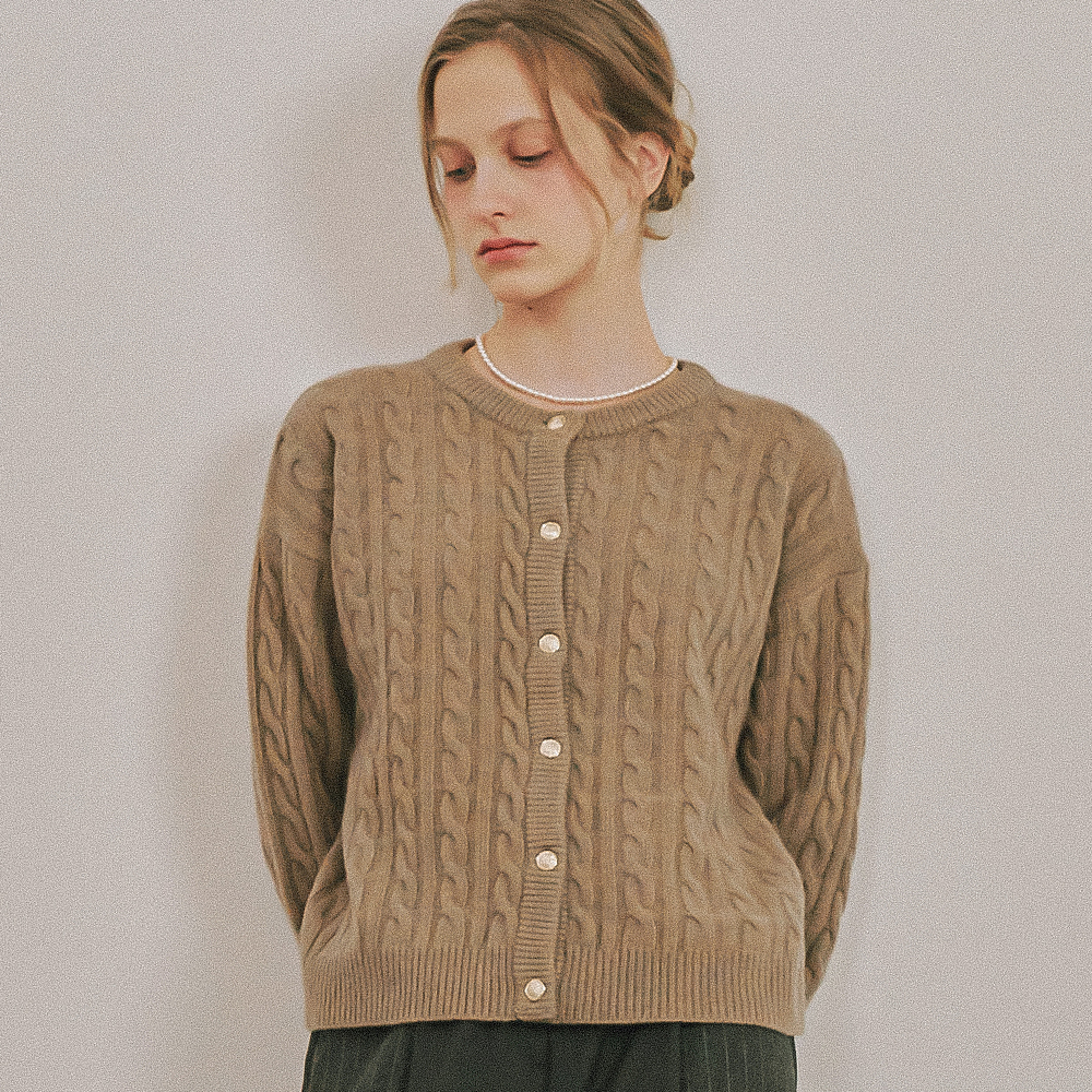 RACCOON CABLE KNIT CARDIGAN BROWN
