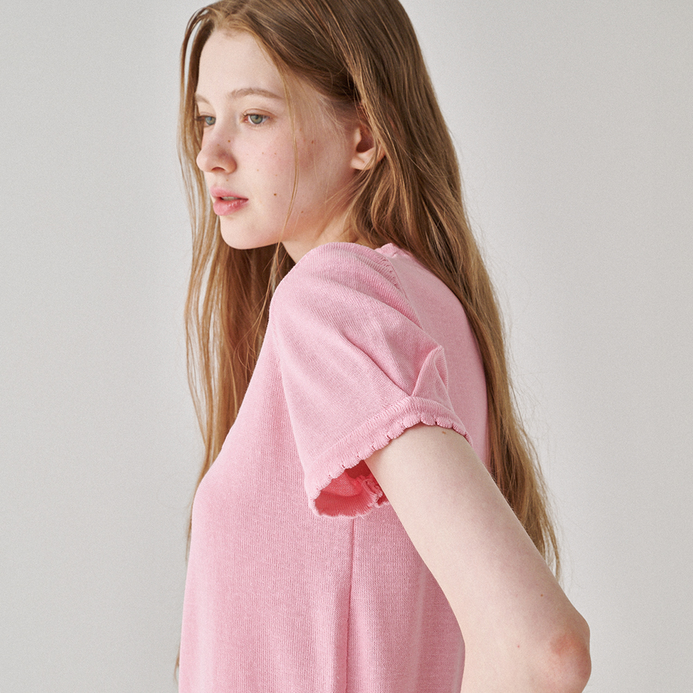 SCALLOP POINTED SHORT SLEEVE KNIT PINK