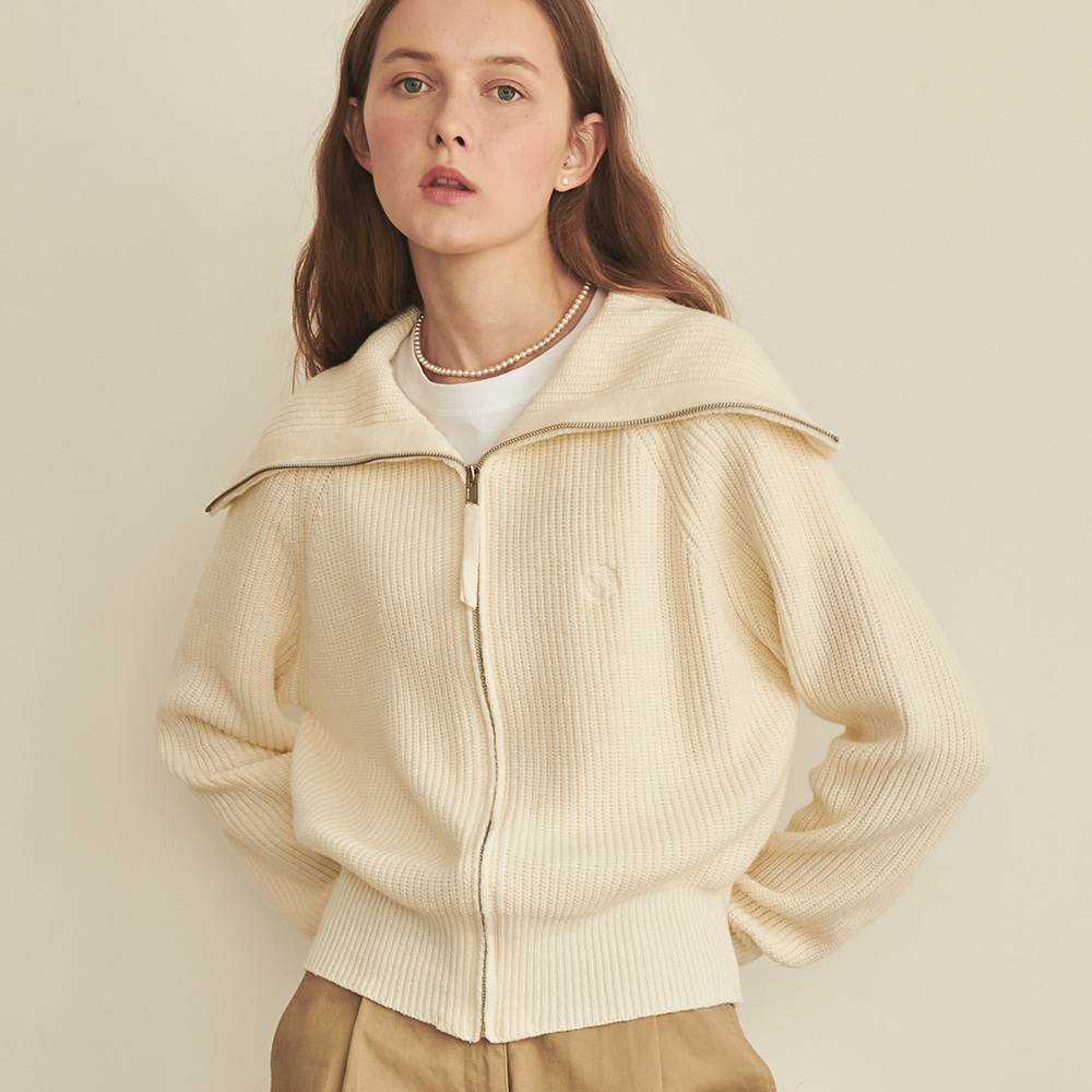 Sailor Zip Up Cashmere Wool Knit Ivory